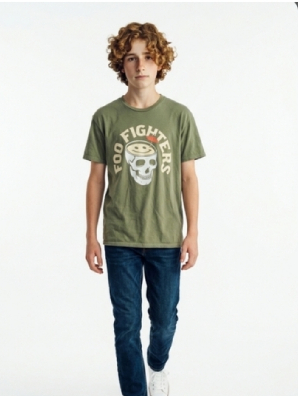 Foo Fighters Olive Green Graphic Tee for Men